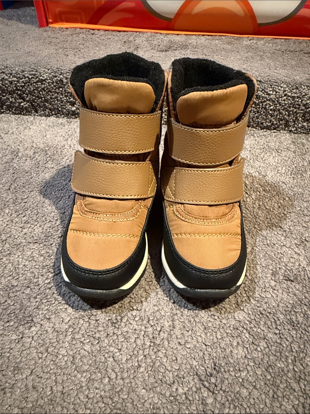 Children's Tan Winter Boots with Double Strap Closure